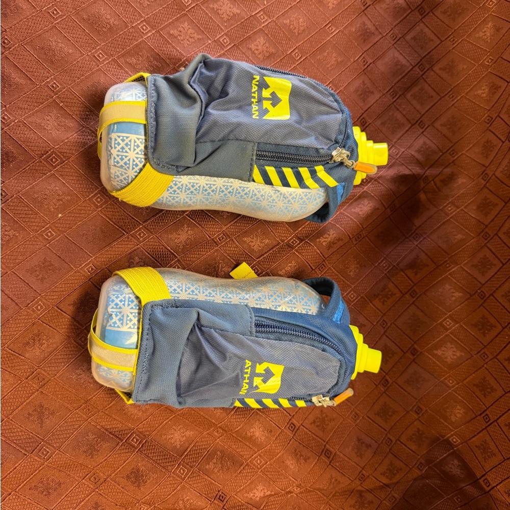 Nathan Blue & Yellow Handheld Running Bottle with Pocket